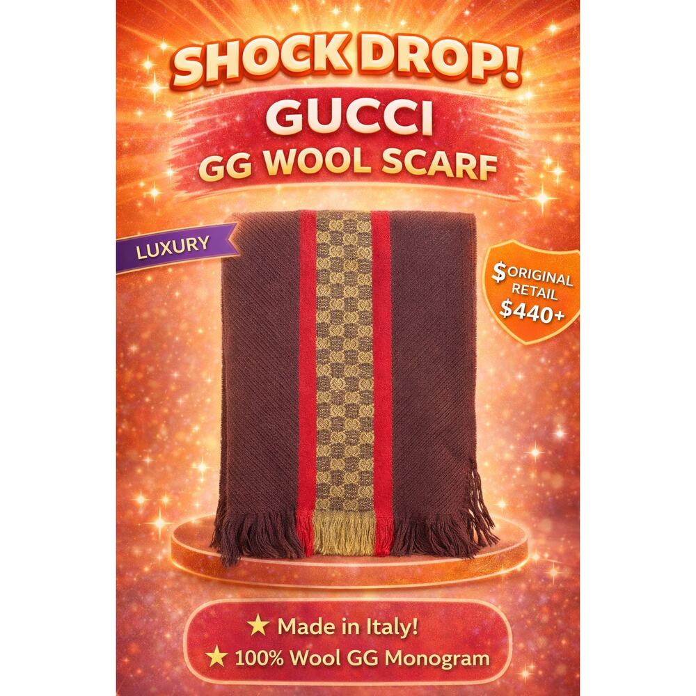😱#5 SHOCK DROP GUCCI GG BROWN LUXURY WOOL SCARF! - Picture 1 of 1